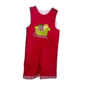 Be Mine Christmas Romper Jon Jon Red Sleigh Appliqué Size 18 Months